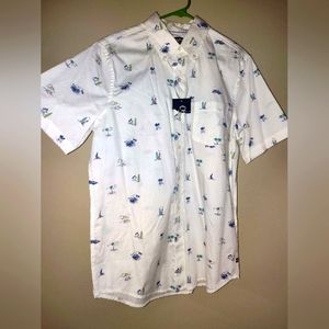 Chaps Men's White beach print button down short sleeve size medium